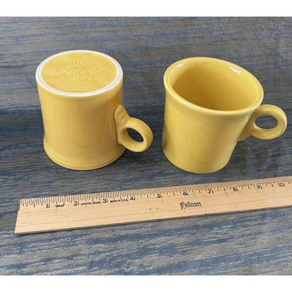2 VTG Homer Laughlin Fiestaware Sunflower Yellow Mug Coffee Cups O Ring Handles - Picture 2 of 5
